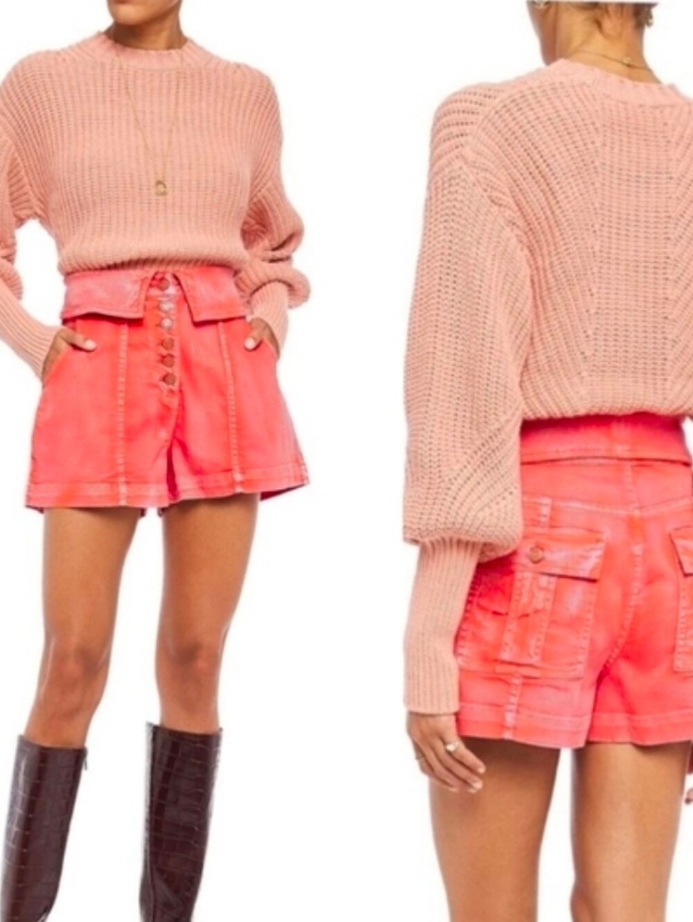 Ulla Johnson Kase Foldover Coral Pink Button Front Denim Pocket Shorts Size 0